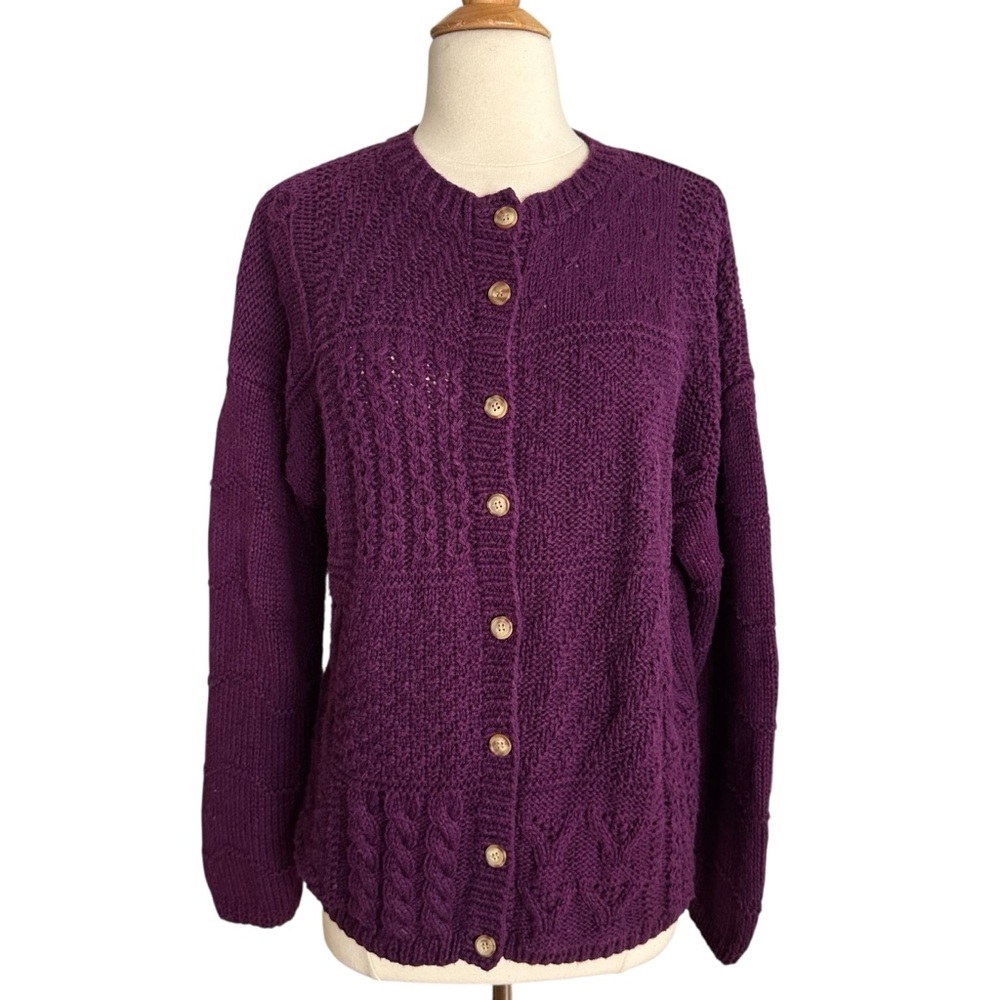 Vintage Sostanza Purple Textured Knit Cardigan Sweater – 90s Chunky Ramie Cotton